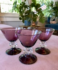 Lot Of 3 Vintage Bryce WILMINGTON PURPLE 945 Clear Stemmed Glasses: Cocktail