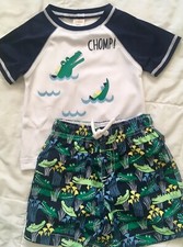NWT Gymboree green Alligator Rash Guard Swim Trunks Set Sz 12-18 months