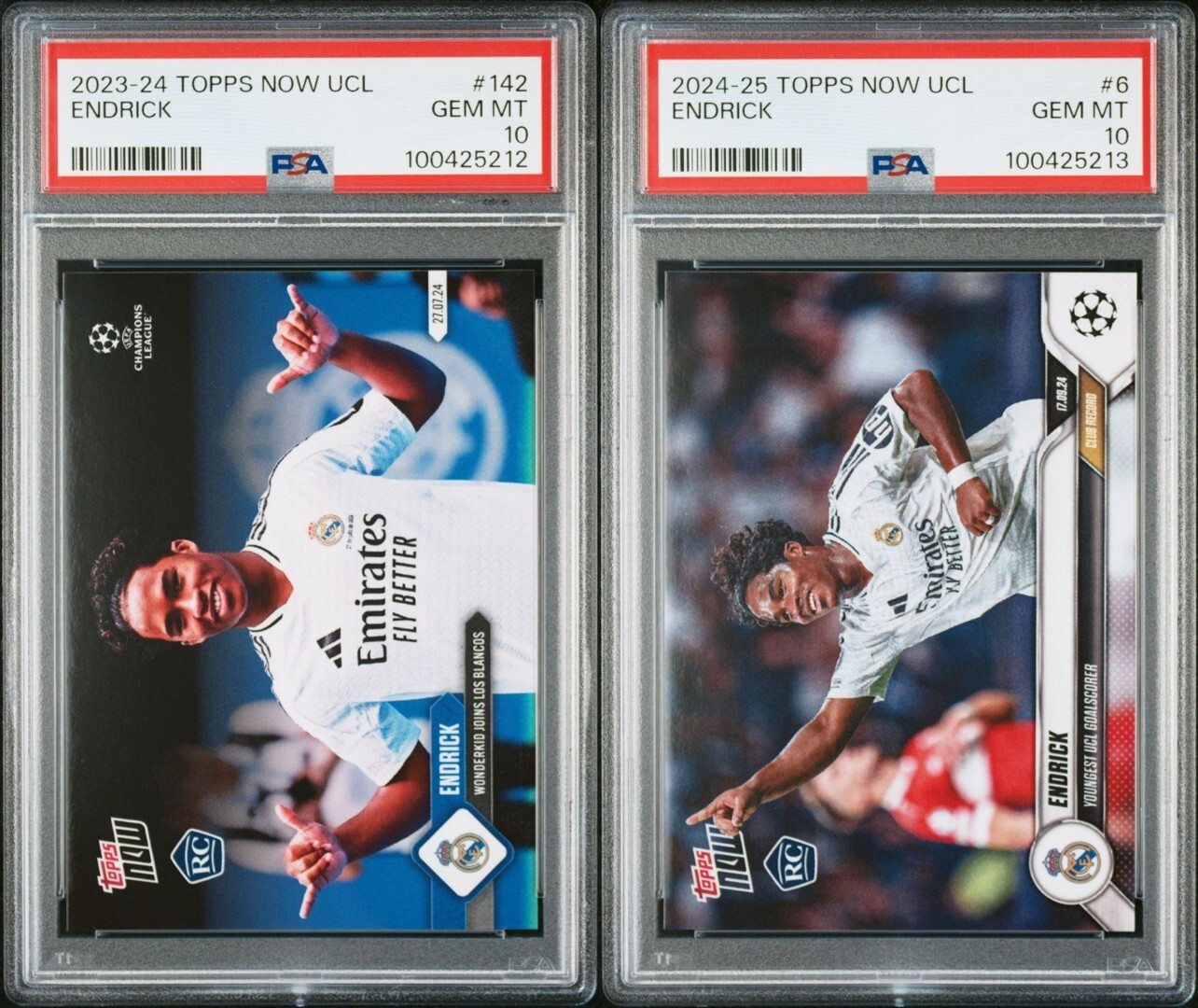 Set of 2 PSA 10 Endrick 2024 TOPPS NOW #142 & #6 Debut & FIRST UCL GOAL