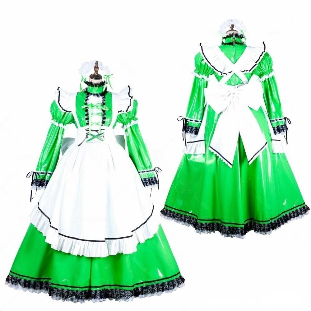 French Maid Girl Sissy Lockable Green PVC Long Dress cosplay costume Tailor-made | eBay French Maid Girl Sissy Lockable Green PVC Long Dress cosplay costume Tailor-made | eBay