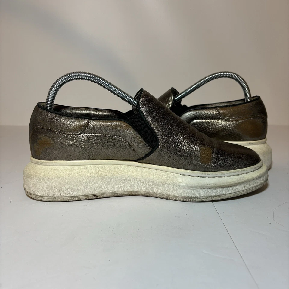 Alexander McQueen Authentic Women Distressed Sneaker Metallic Leather Shoe Sz 11 - Image 3 of 4