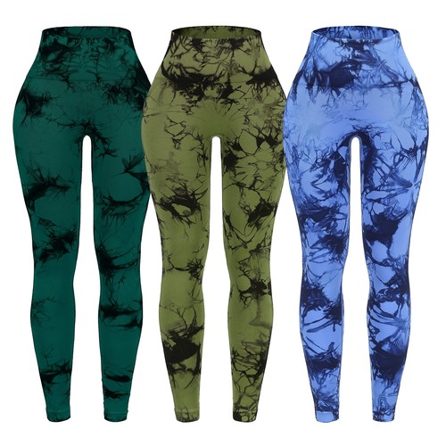 High Waist Tie Dye Leggings Womens Pants Yoga Workout Sport Gym Scrunch Trousers - Picture 17 of 30