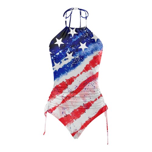 Women's Tankini Set Summer Independence Day Printed Sexy Lace Up Split Swimsuit - Picture 46 of 92