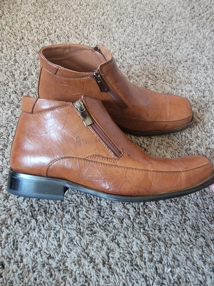Majestic Collection Memory Foam Brown Leather Men\'s Ankle Shoes Majestic Collection Leather Zipper Ankle Boots Shoes Mens  main image 3