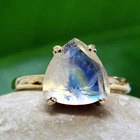 Handmade 925 Sterling Silver Women's Ring with Real Moonstone Trillion Gemstone