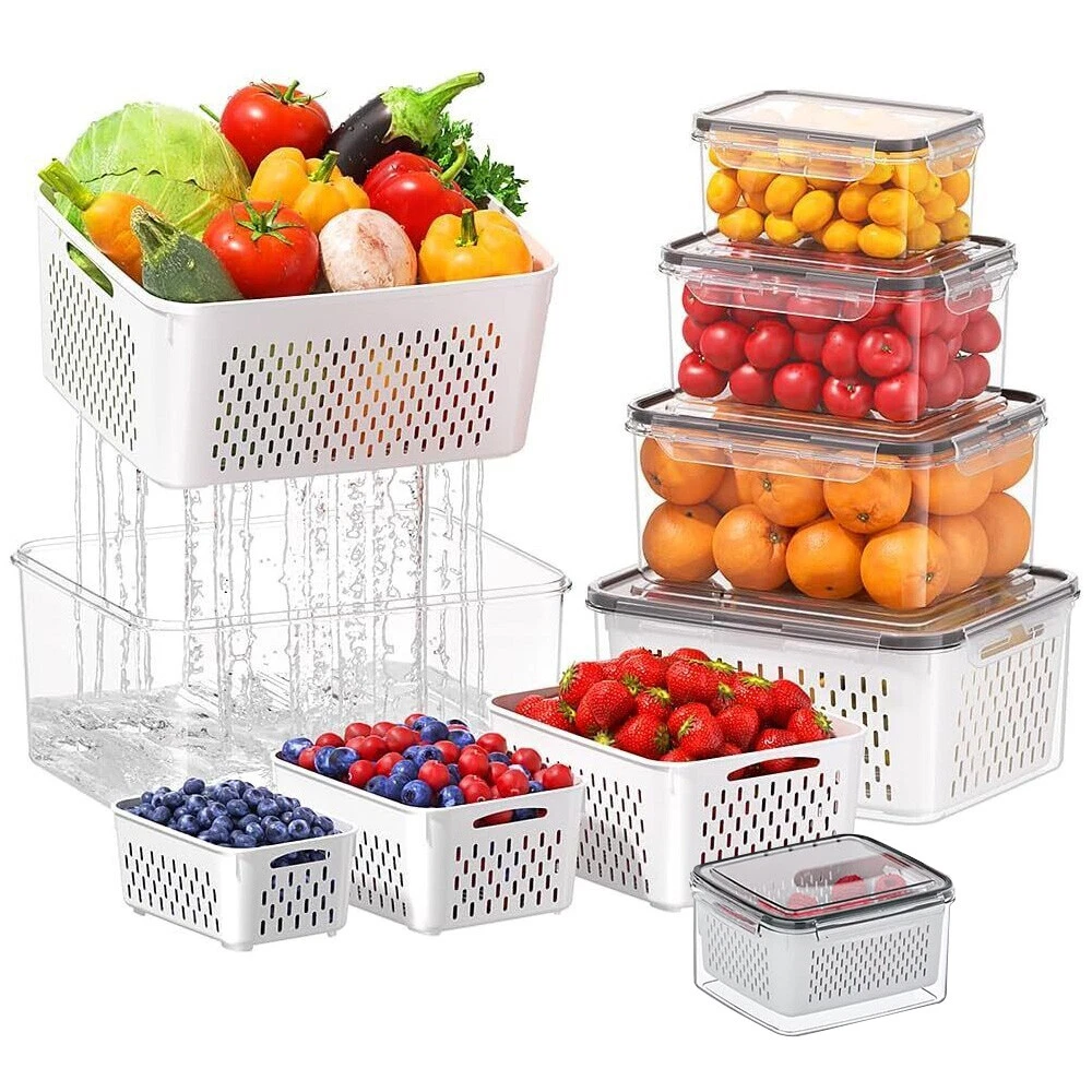 6PCS Fruit Food Storage Containers for Fridge Airtight with Removable Colander