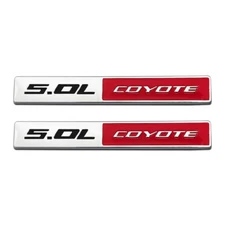 2x Chrome Black&Red Metal 5.0L Coyote Logo 3D Engine Emblem V8 GT Badge Sticker