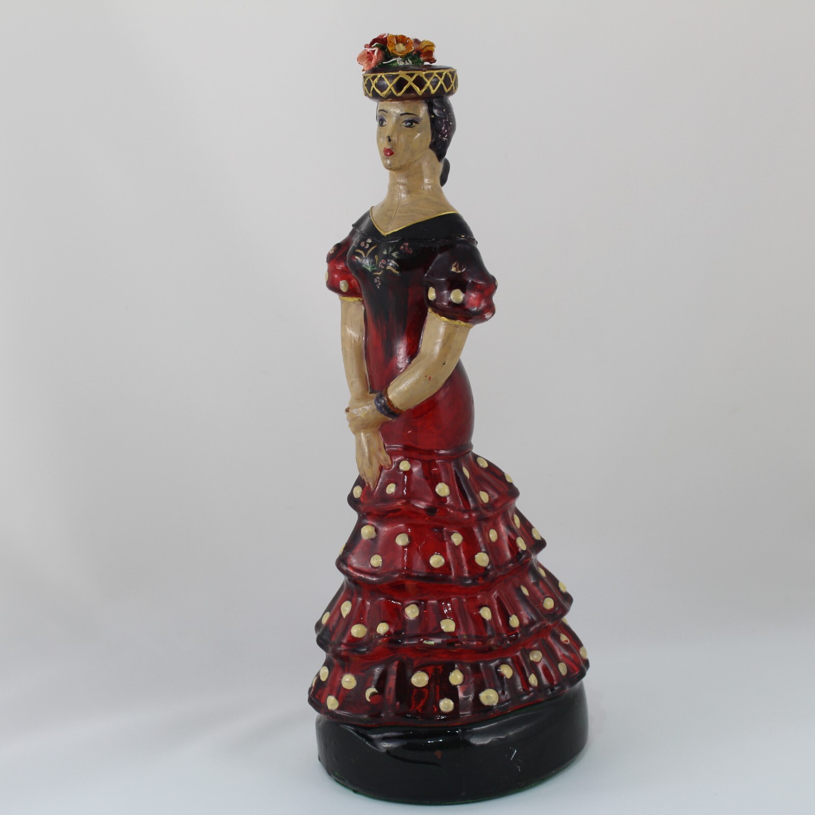 Antigua FIGURA de Cristal MUJER FLAMENCA Gitana Pintado a mano España Años 50