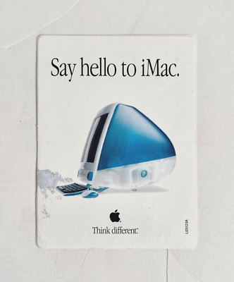 Vintage Sticker Decal Apple iMac Computer Say Hello To Think