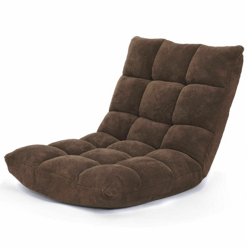 Adjustable 14-Position Floor Chair Folding Gaming Sofa Chair Cushioned Coffee - Picture 10 of 10