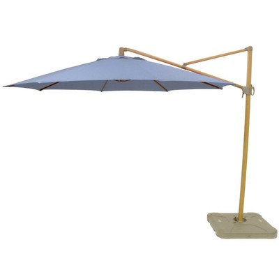 Umbrella 11 Ft Aluminum Cantilever Tilt Patio Faux Wood Pole Denim Canvas Blue Ebay