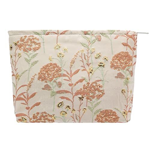 Makeup Bags for Purse Zipper Cosmetic Pouch Large Travel Brocade Flower Pink