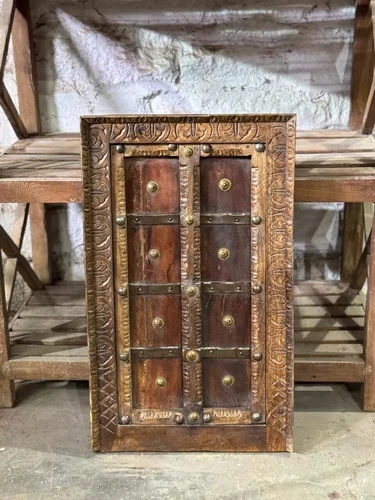 Antique Wooden Brass Fitted Wall Decor Door Panel Original Old Fine Hand Carved