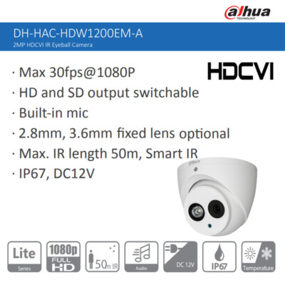 Poe Dahua Hdw4631 Dahua 2MP CCTV HDCVI IR50m Built-in Mic