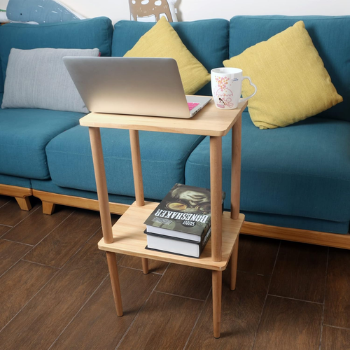 Solid Wood Side Table, 2-Tier Narrow End Table with Storage Shelves for Small Pl - Picture 6 of 7