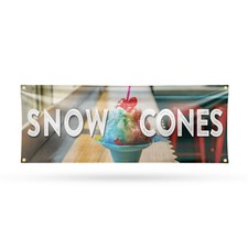 Snow Cones 13 oz Vinyl Banner Sign with Metal Grommets Heavy-Duty Single-Sided