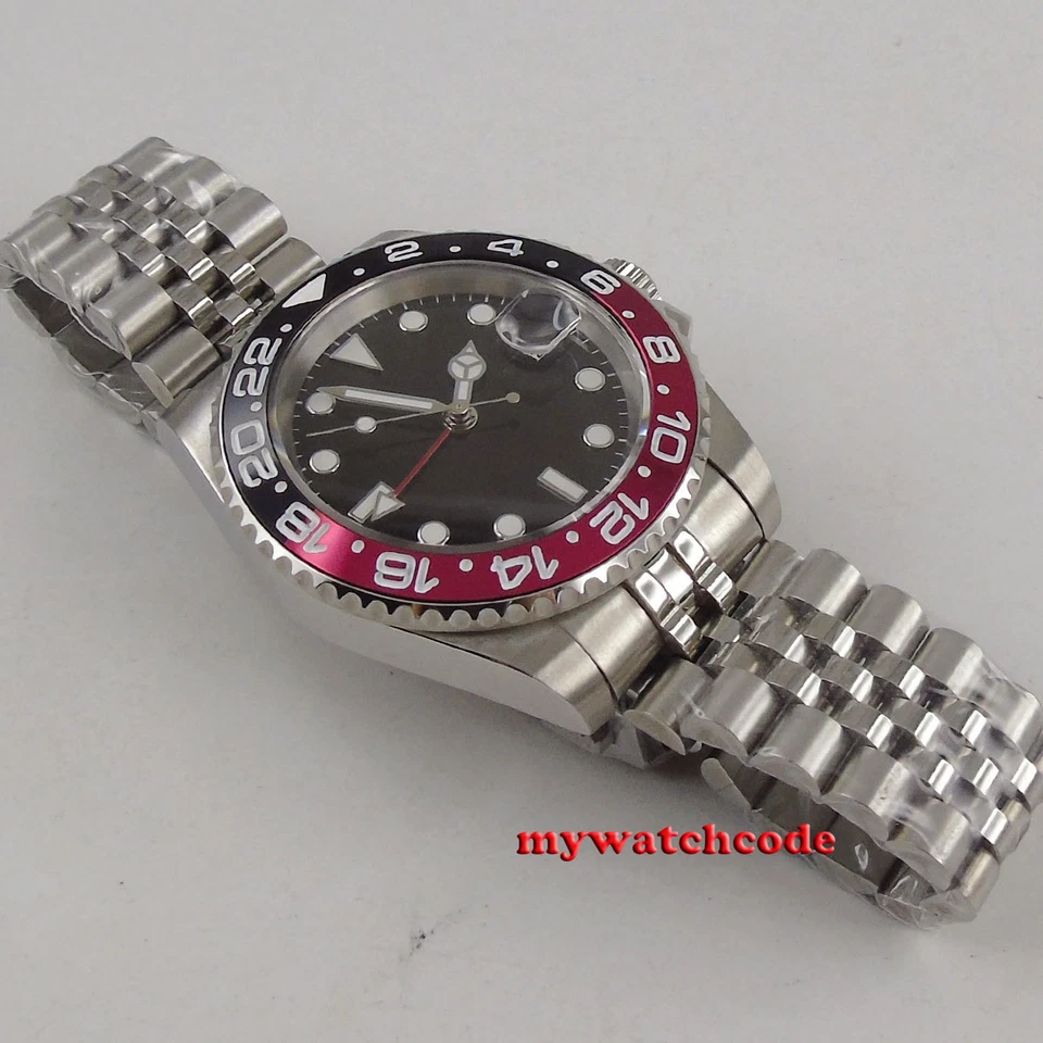 Relógio de pulso masculino automático 40mm Bliger mostrador preto estéril GMT mão vidro de safira - Imagem 4 de 4