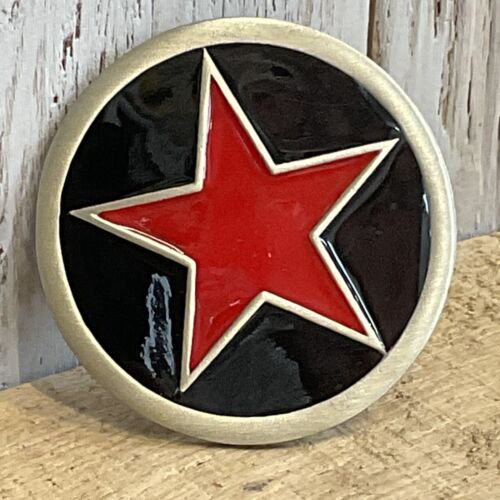 Round Red Star Belt Buckle Pewter Mens The Great American Products Company