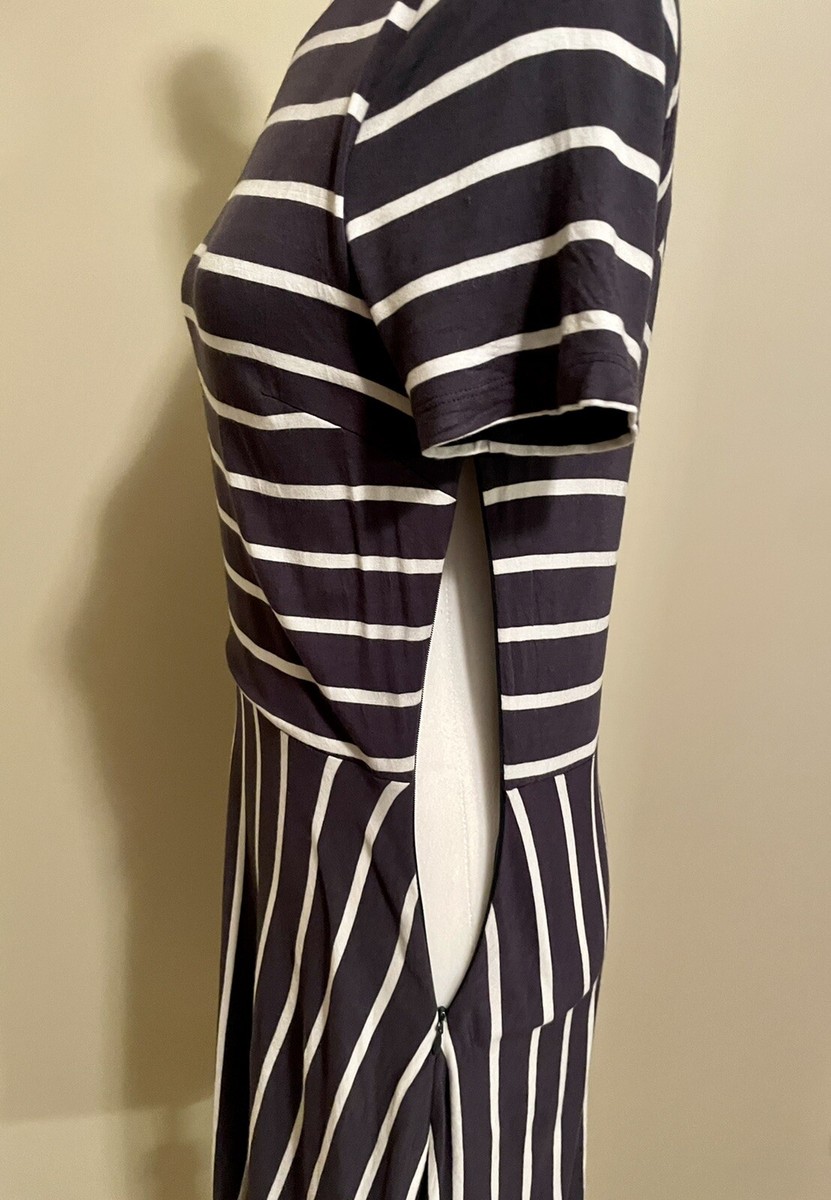 Loft Women's Jersey Dress Gray with White Stripes Short Sleeve Size 4 | eBay