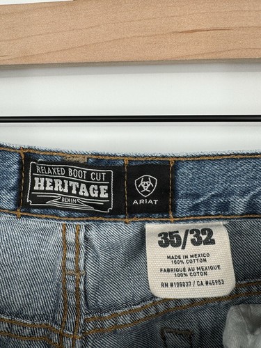 Ariat Jeans Mens 35x32 Blue Relaxed Bootcut Heritage Denim Western Cowboy Logo - Picture 8 of 12