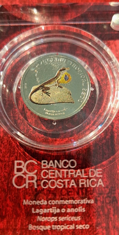 Costa Rica 2023 coin 50 Colones Silky anole Lizard colourized - Acrylic plating