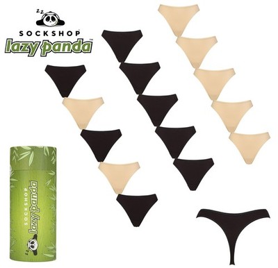 Damen Bambus Tangas Unterwäsche 5 Paar schwarz nude uni 8-18 SOCKSHOP Lazy Panda