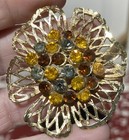 Vintage Gold Tone Brooch With Brown, Orange And Smoky Rhinestones — photo 5