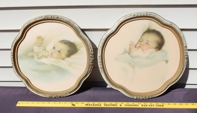 Vtg 1950s Bessie Pease Gutmann Baby Print A LITTLE BIT OF HEAVEN Nice Rose Frame