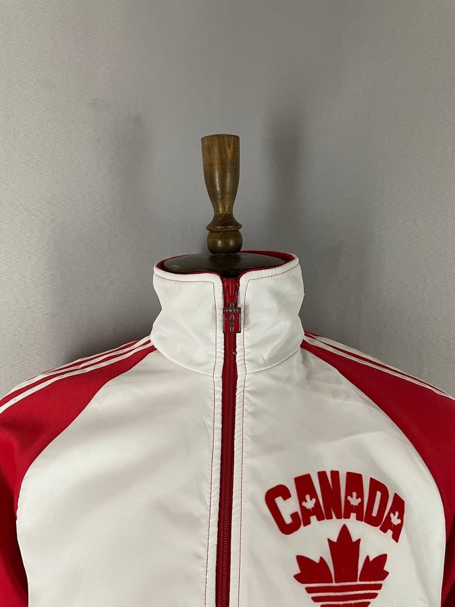 Vintage Adidas Mens Canada Track Jacket Size L White Red Polyester