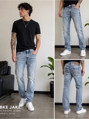 BKE Jake straight jeans men s 31×32 light wash distressed stretch denim y2k