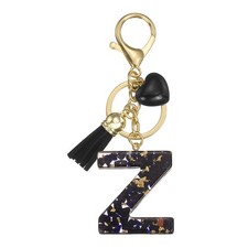 Alphabet Initial Letter Keychain Cute Charm with Tassel Heart Letter Z Black