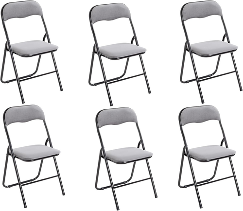 Set Di 6 Sedie Pieghevoli Grigio, Nero, Metallo, Tessuto Di Velluto - Dim. L 45,