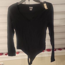 PINK Victoria's Secret Black V-Neck Bodysuit