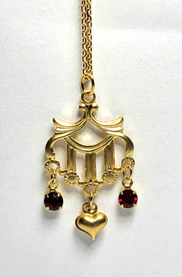 Jewelry 4 French German & 18'' Dolls Lavalier Necklace Heart Charm Ruby Crystals