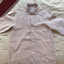 Loro Piana Linen Silk Pink/White Striped Dress Shirt L