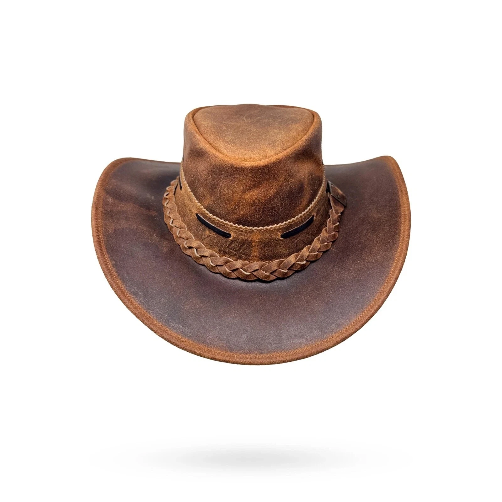 Leather Western Cowboy Hat Rustic Brown Outdoor Style for Hiking Riding