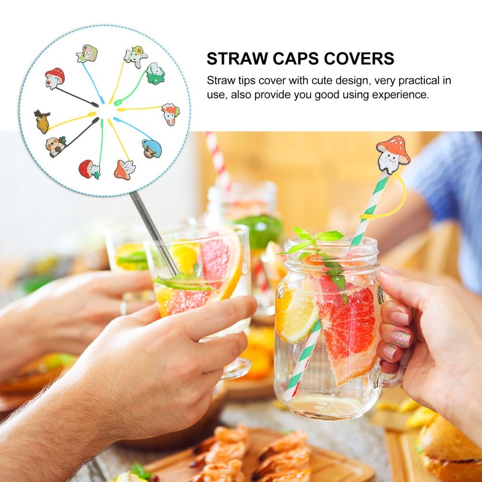 10 Pcs Cute Straw Topper Covers Decorations Reusable Cartoon Creative ...