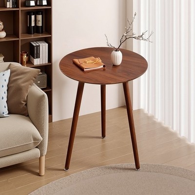 Round Walnut Mid Century Modern Side Table for Living Room Bedroom