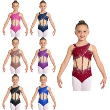 Girls Bodysuit Ballet Leotards Shiny Jumpsuit Dance Unitards Cha-cha Tumbling