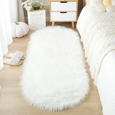 Flauschiger Kunst Lammfell Teppich - Fell - 60x120cm 60 x 120 cm (oval), weiß 