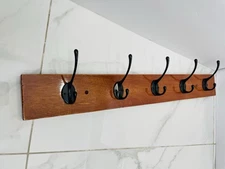 5 Hooks, Coat Hat Rack Wooden Wall Mount