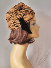 Vtg 50s-60s Fascinator Hat Turban Hat Pillbox Hat Brown Black Velvet Bow