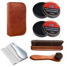 Shoe Polish Shine Kit - 7 PCS Leather Boot Care Kit with 2 Black Shoe Polis...