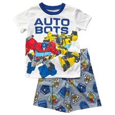 Boys White  Gray Transformers Autobots Pajamas Shirt  Shorts Set