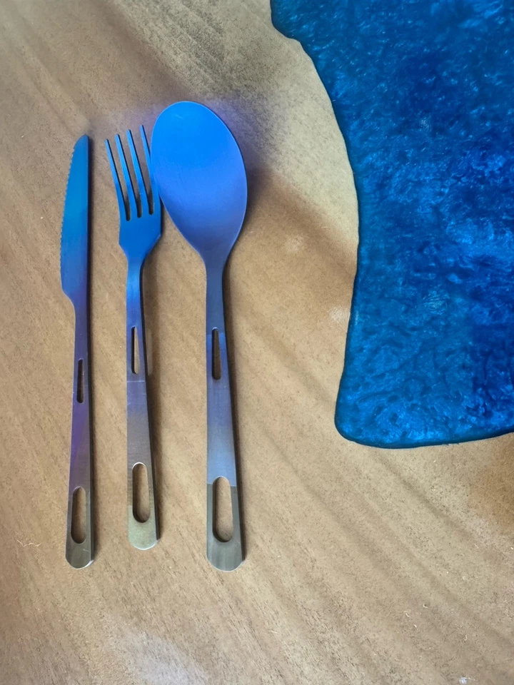 Grade 5 Titanium Cutlery Set Camping Military EDC Anodized Engraving Available - Image 3 of 3