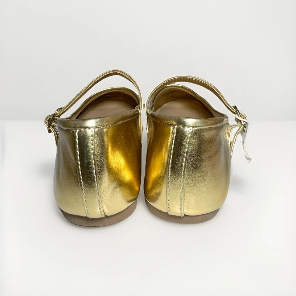 ZARA Gold Mary Jane Ballet Flats Metallic Shoes Women US 7.5 EU 38 NEW - Image 2 of 4