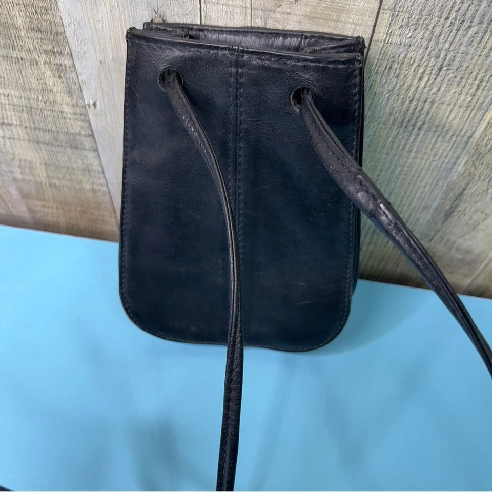 9 & Co. Black Leather Pouch 8-1/2”x6”x2” with Snap Closure and Long Strap 28” - Image 3 of 4
