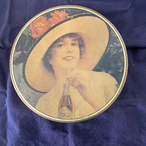 Vintage Coca-Cola Round Tin Can Retro Collectible Storage Container