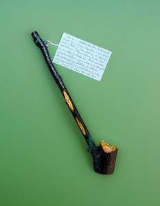 14.5” ‘91 Wood Carved Shillelagh Leprechaun Walking Stick Pipe IRELAND Souvenir