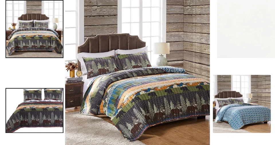 Juego de edredón rústico de 3 piezas Black Bear Lodge para camas completas/queen de Groenland Home Foto 2 de 4